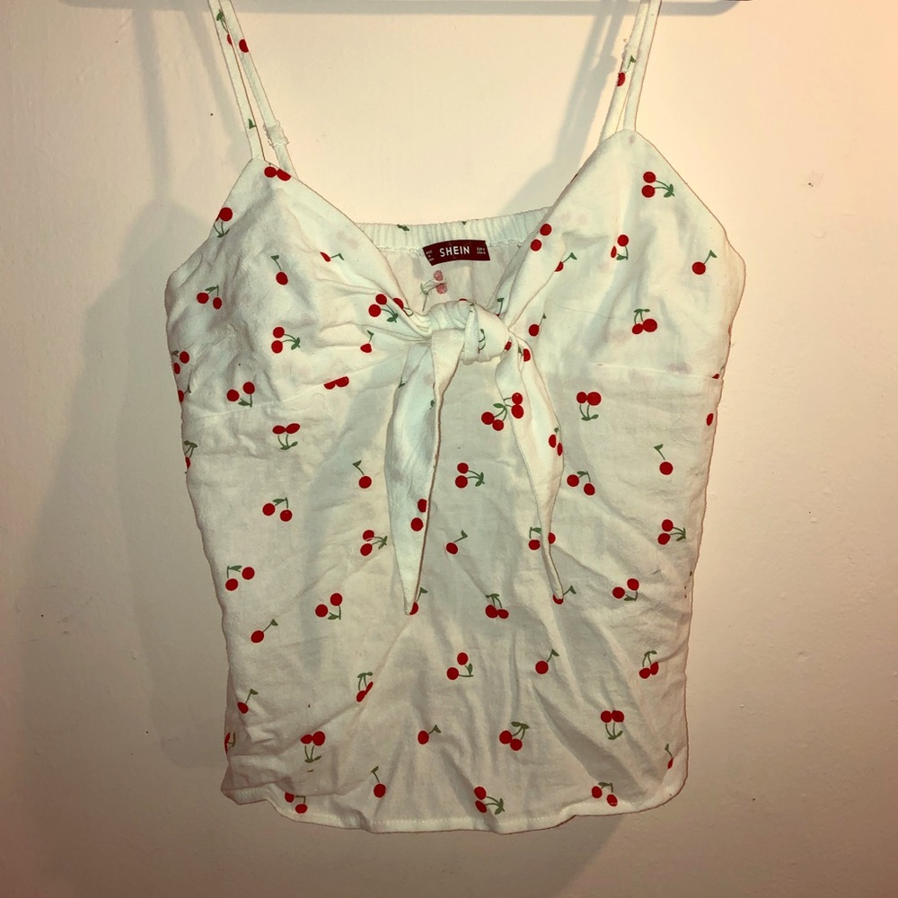 LAST WEEK AVAILABLE Tie-Front Cherry Print Top